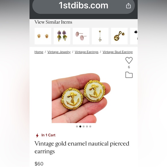 Vintage Anchor Cream/Gold Pierced Earrings - Picture 3 of 6
